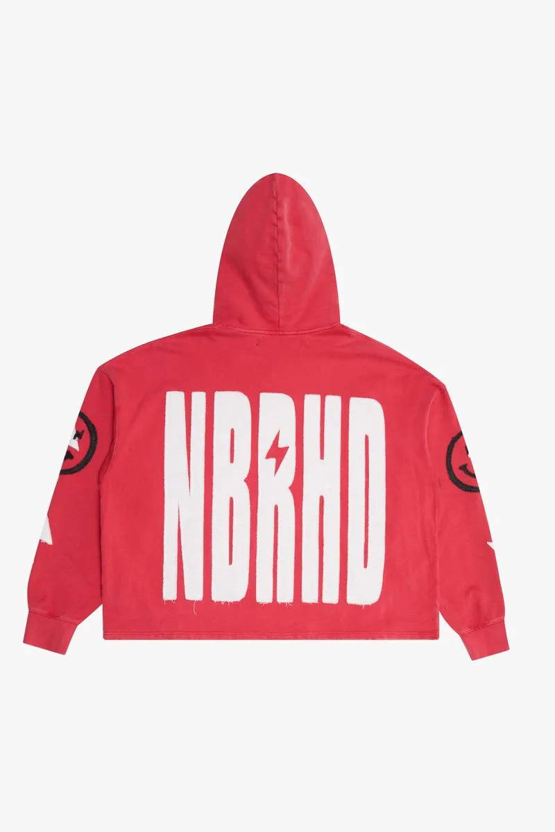 6th Nbrhd Patches Wash Red Cropped Pullover