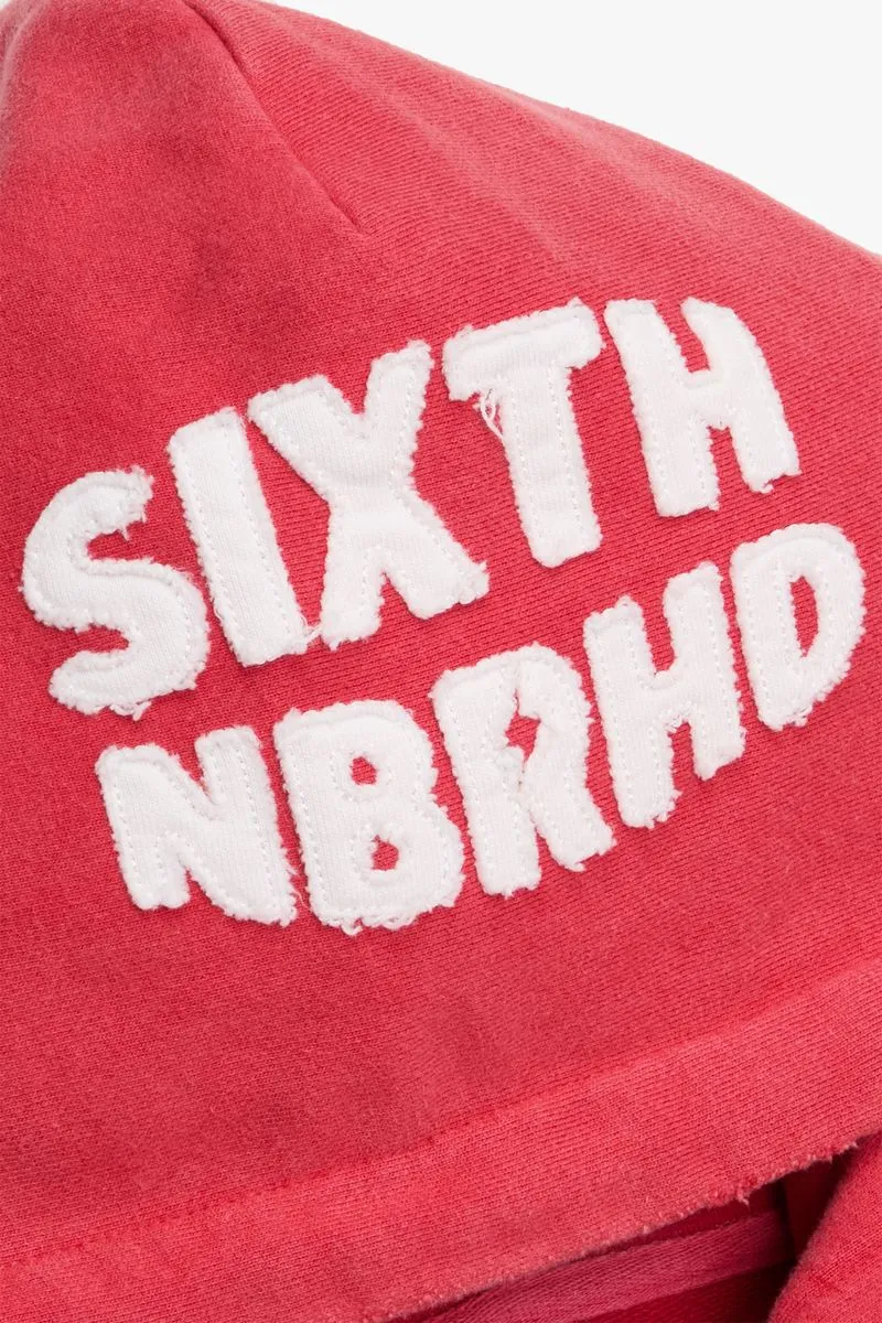 6th Nbrhd Patches Wash Red Cropped Pullover