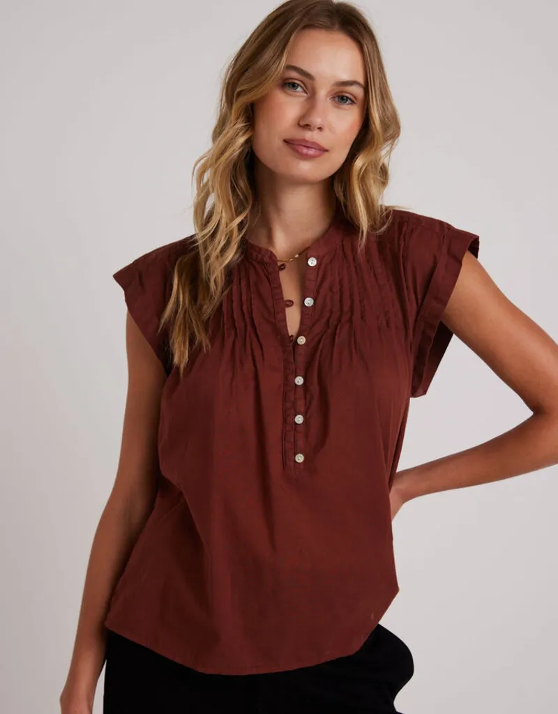 Bella Dahl Short Sleeve Pintuck Pullover - Cherry Mahogany