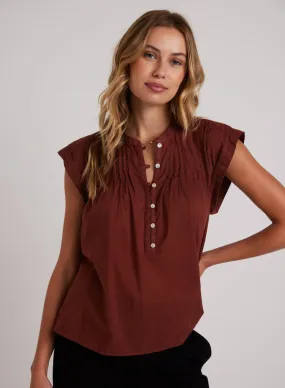 Bella Dahl Short Sleeve Pintuck Pullover - Cherry Mahogany