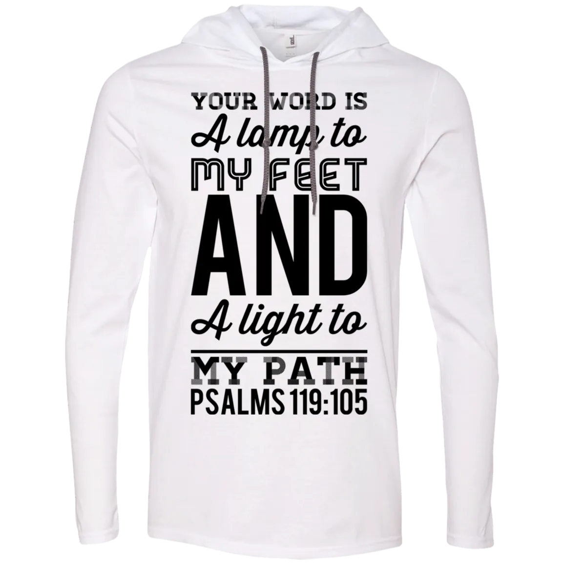 Bible Verse Men Long Sleeve T-Shirt Hoodie - Your Word Is Light To My Path ~Psalm 119:105~ Design 3 (Black Font)