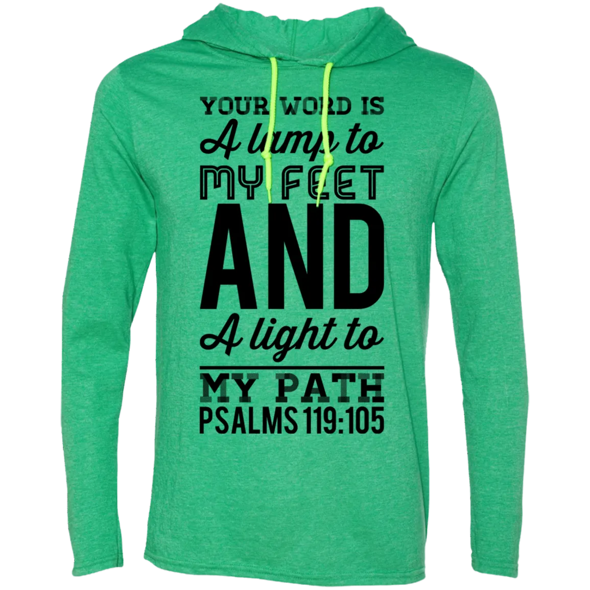 Bible Verse Men Long Sleeve T-Shirt Hoodie - Your Word Is Light To My Path ~Psalm 119:105~ Design 3 (Black Font)