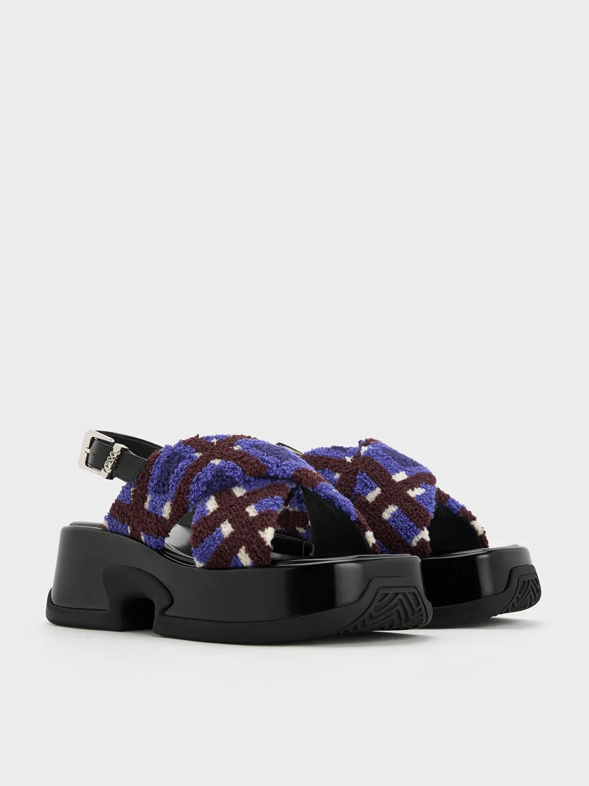 Caria Furry Checkered Platform Sandals - Multi