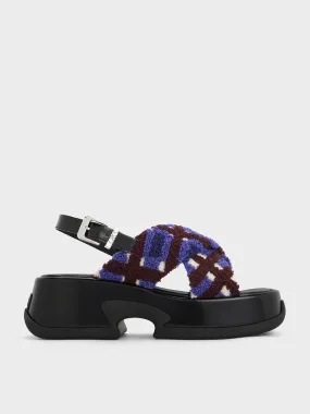 Caria Furry Checkered Platform Sandals - Multi