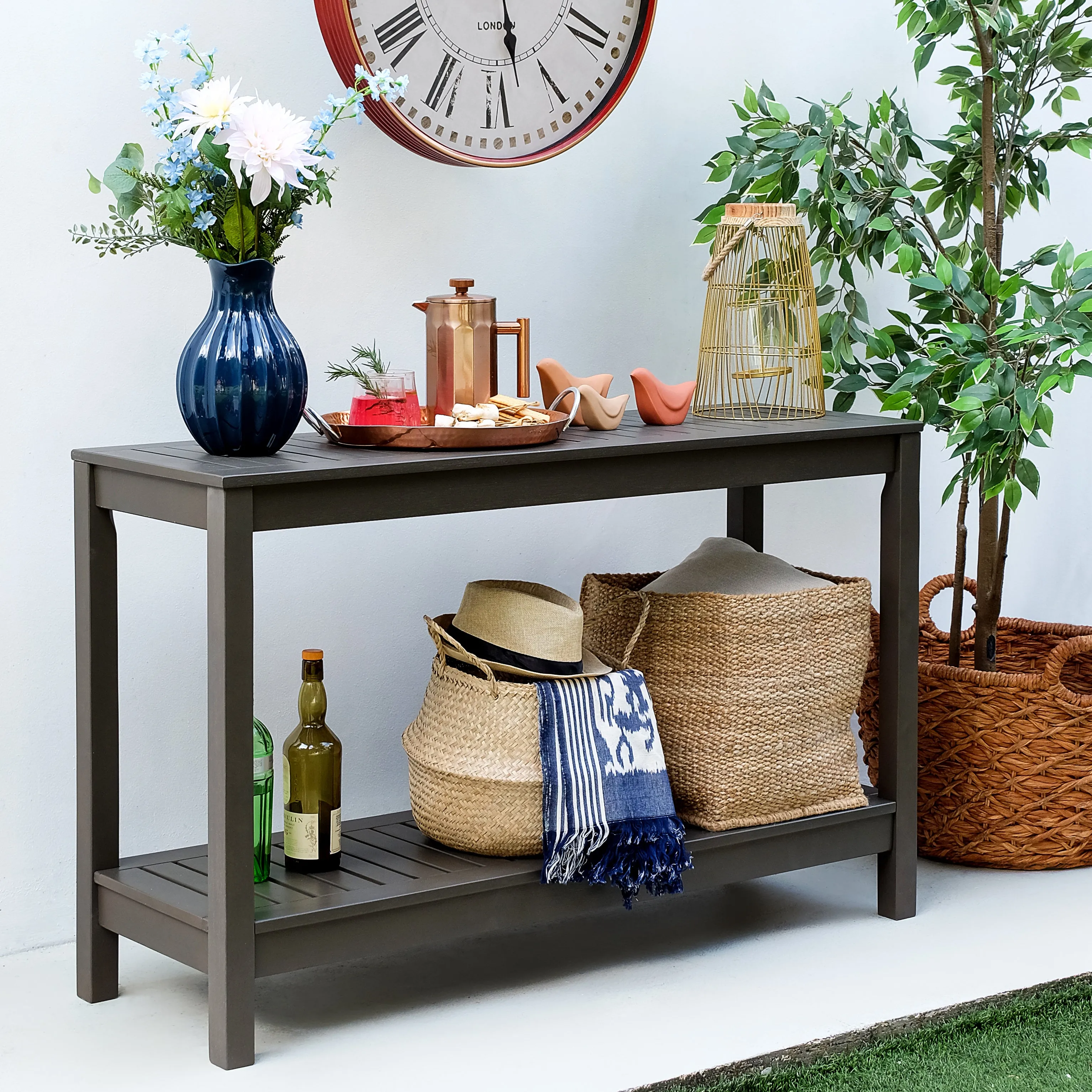 Carlota Mahogany Wood Dark Gray Outdoor Console Table