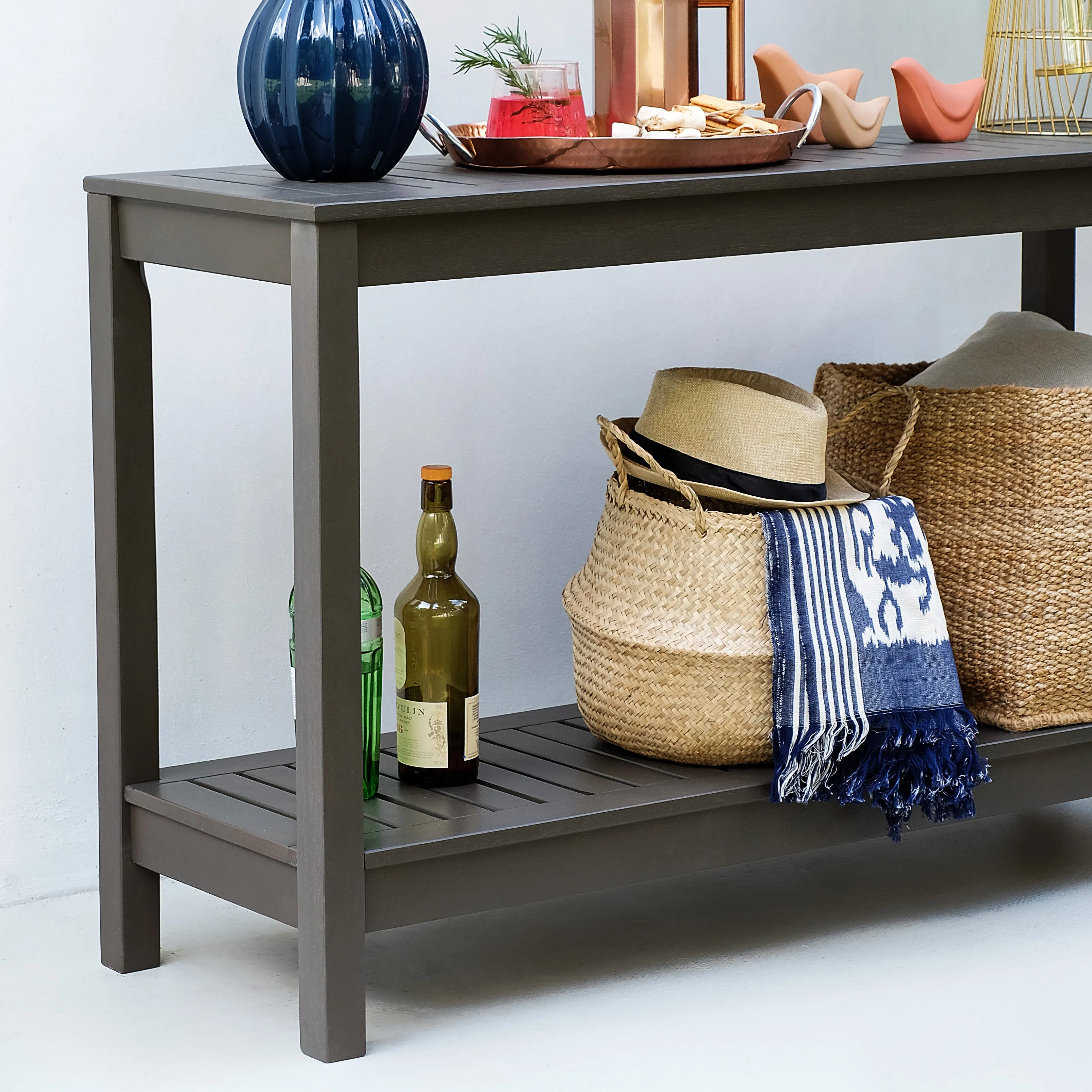 Carlota Mahogany Wood Dark Gray Outdoor Console Table