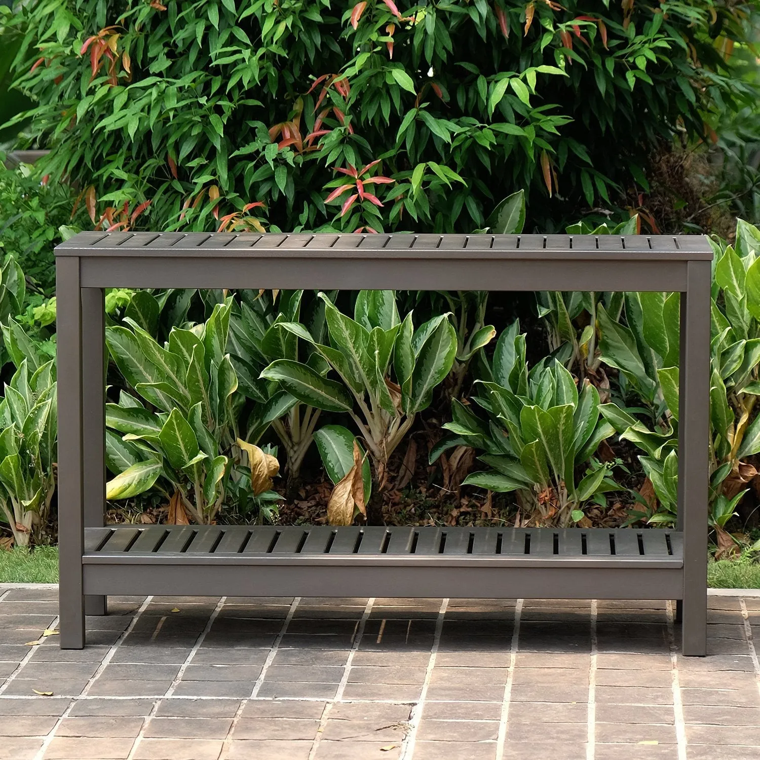 Carlota Mahogany Wood Dark Gray Outdoor Console Table