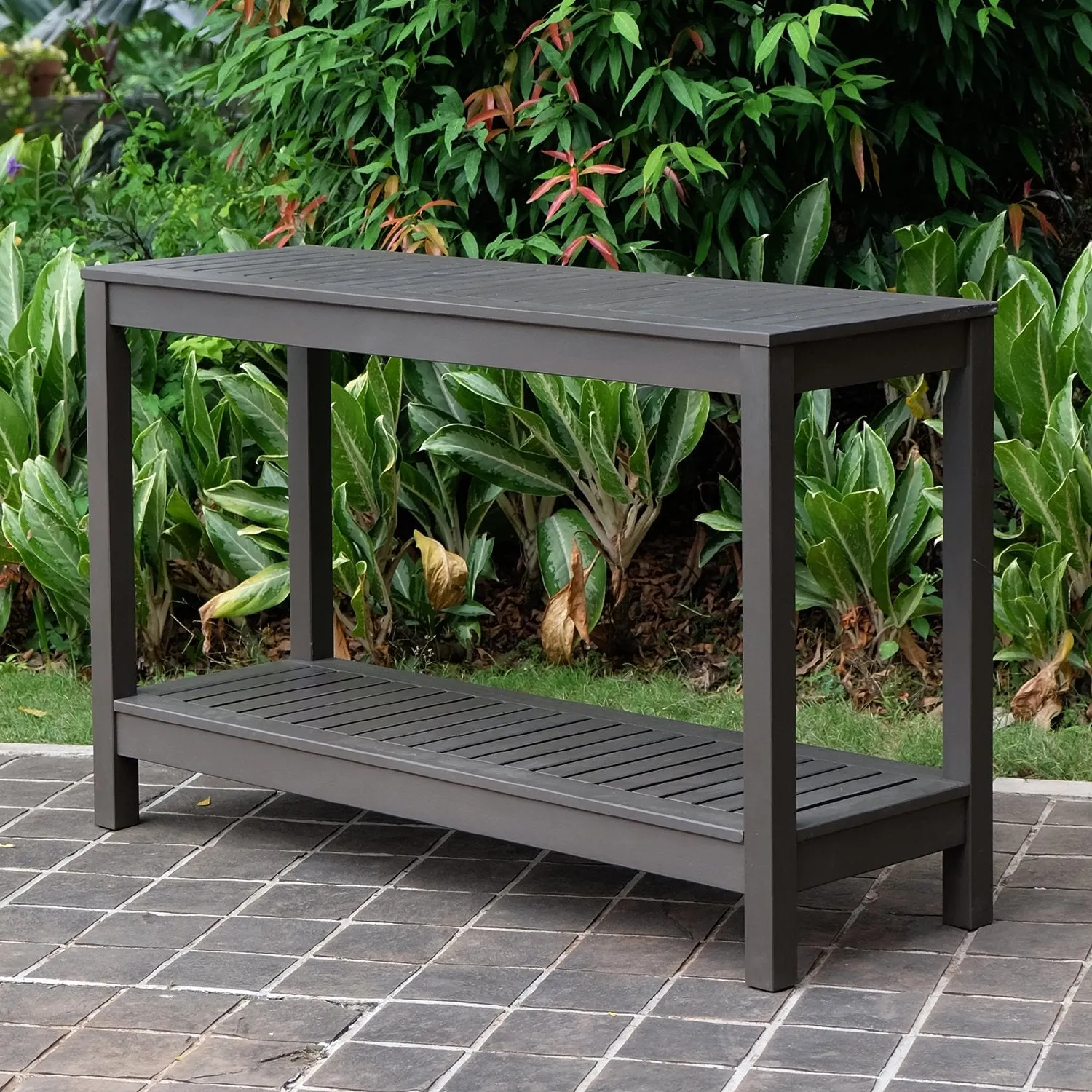 Carlota Mahogany Wood Dark Gray Outdoor Console Table