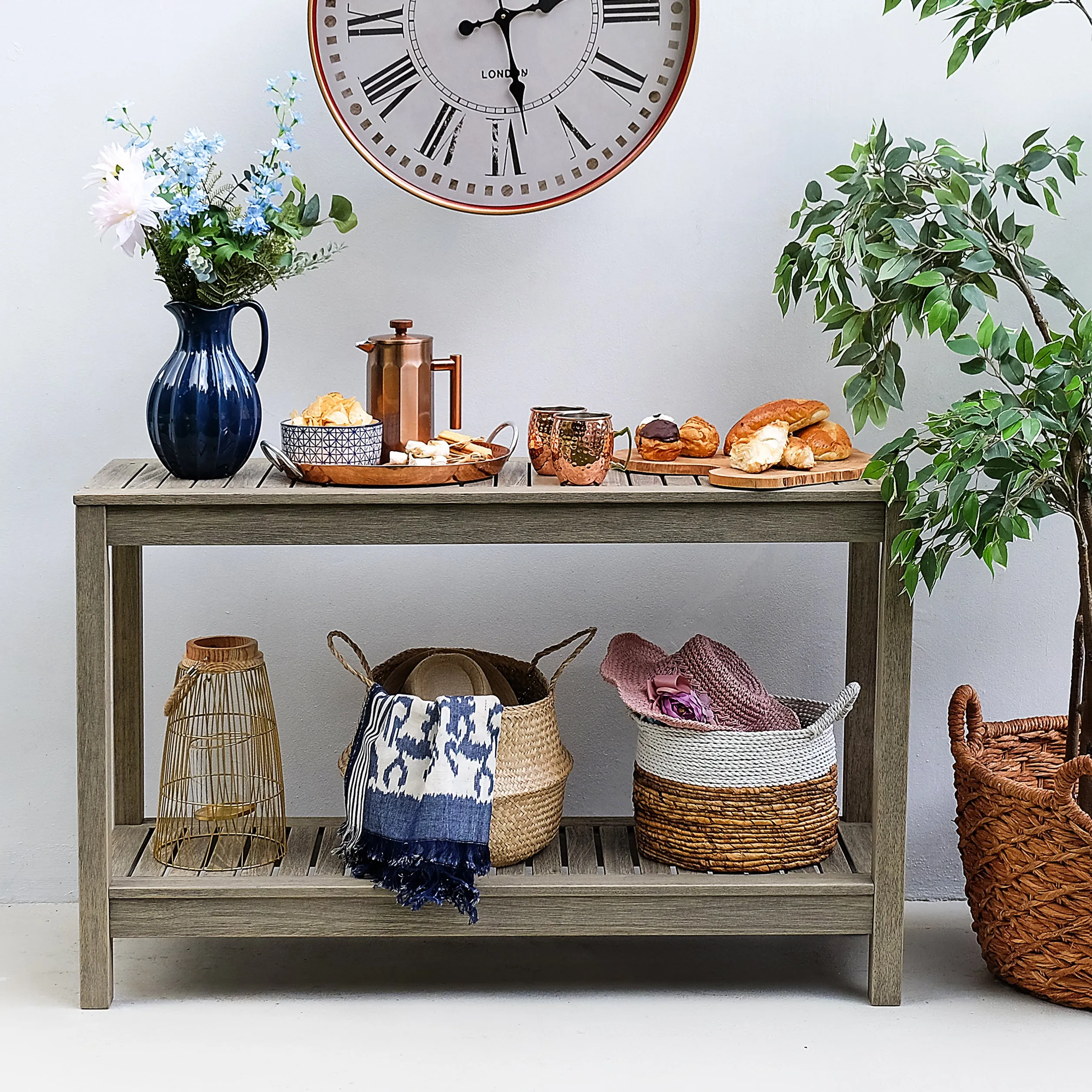 Carlota Mahogany Wood Weathered Gray Outdoor Console Table