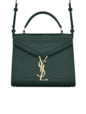 Cassandra Mini Top Handle Bag in Crocodile-Embossed Shiny Leather