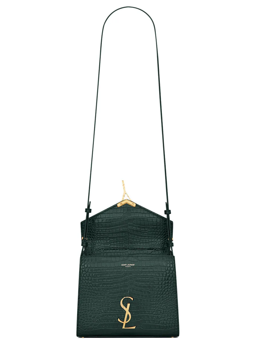 Cassandra Mini Top Handle Bag in Crocodile-Embossed Shiny Leather