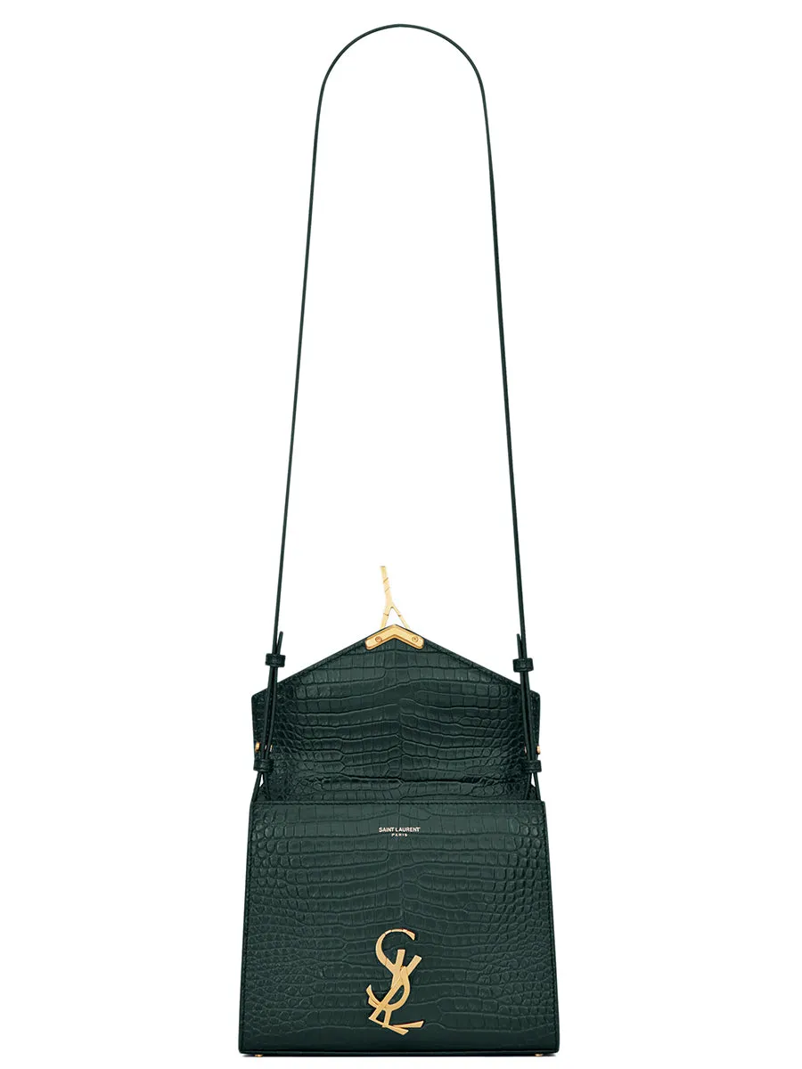 Cassandra Mini Top Handle Bag in Crocodile-Embossed Shiny Leather