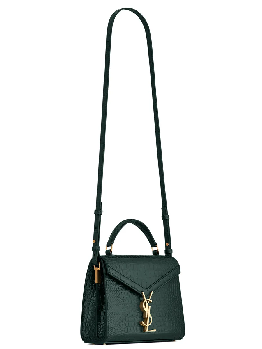 Cassandra Mini Top Handle Bag in Crocodile-Embossed Shiny Leather