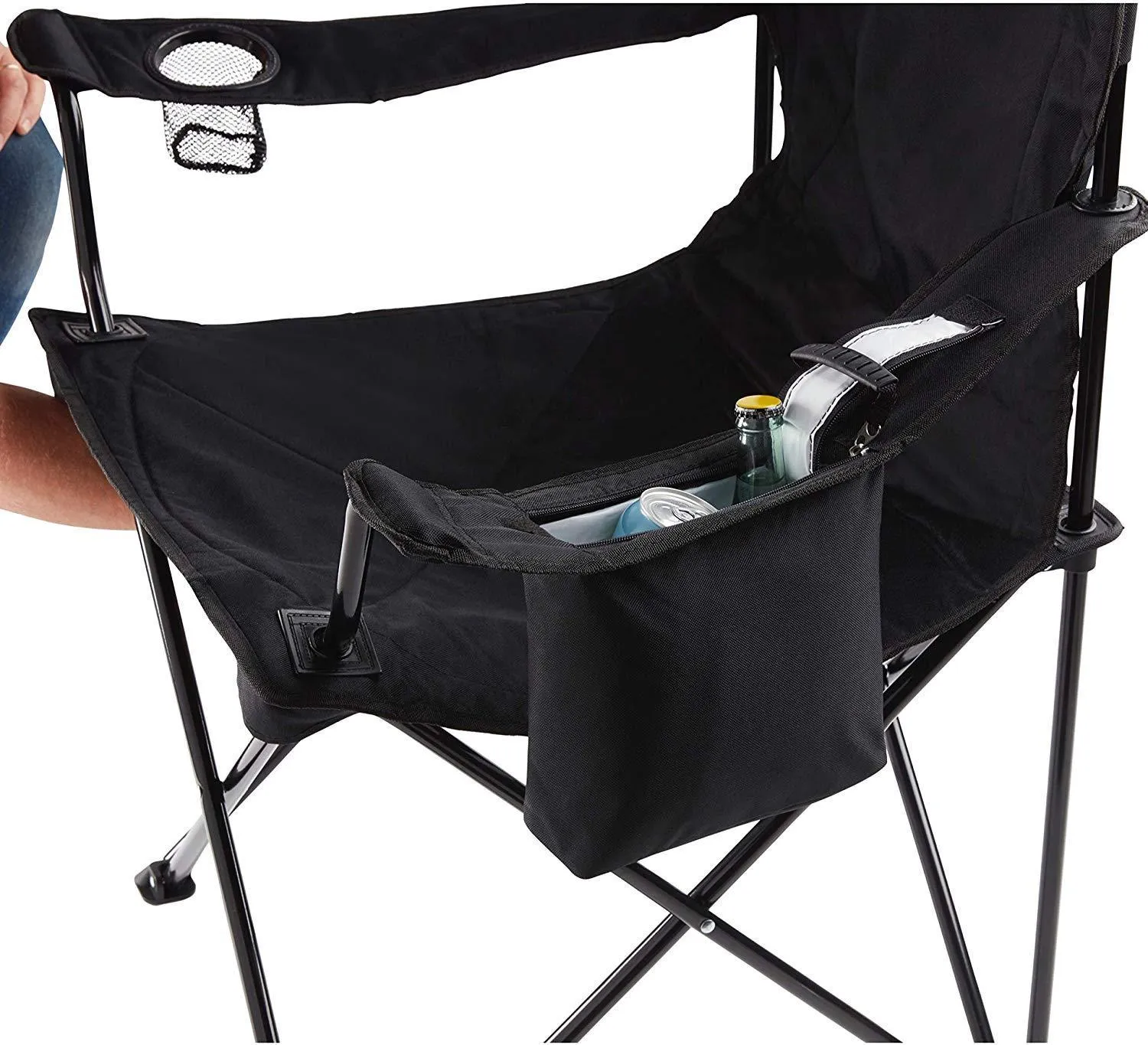 Coleman Portable Camping Quad Chair with 4-Can Cooler, black