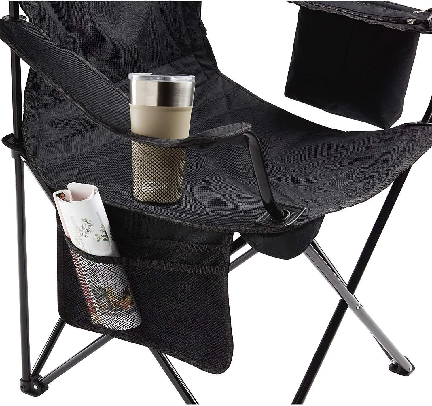 Coleman Portable Camping Quad Chair with 4-Can Cooler, black