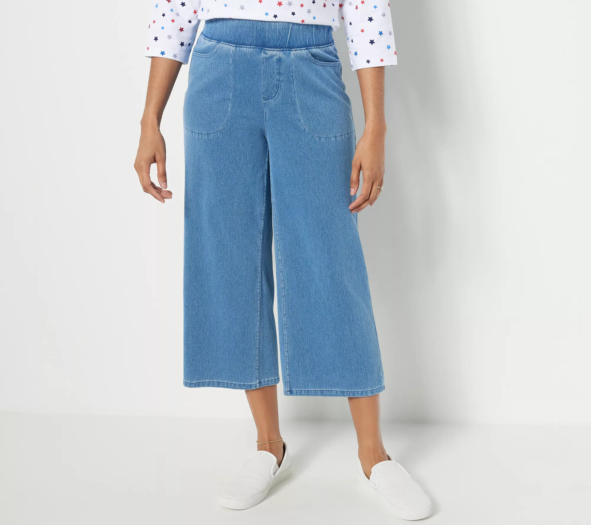 Denim & Co. Regular Comfy Knit Air Pull On Wide Leg Jeans