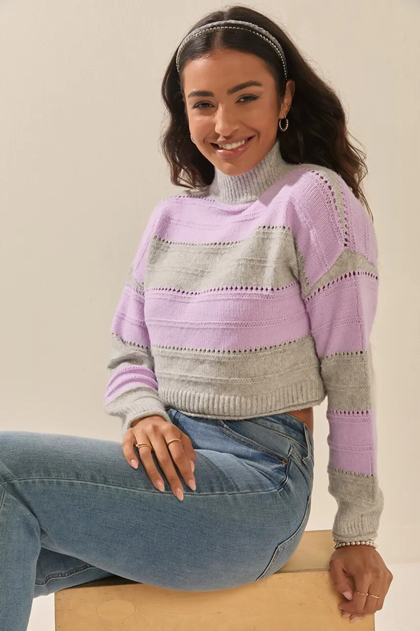 Emily Stripe Cropped Mockneck Pullover