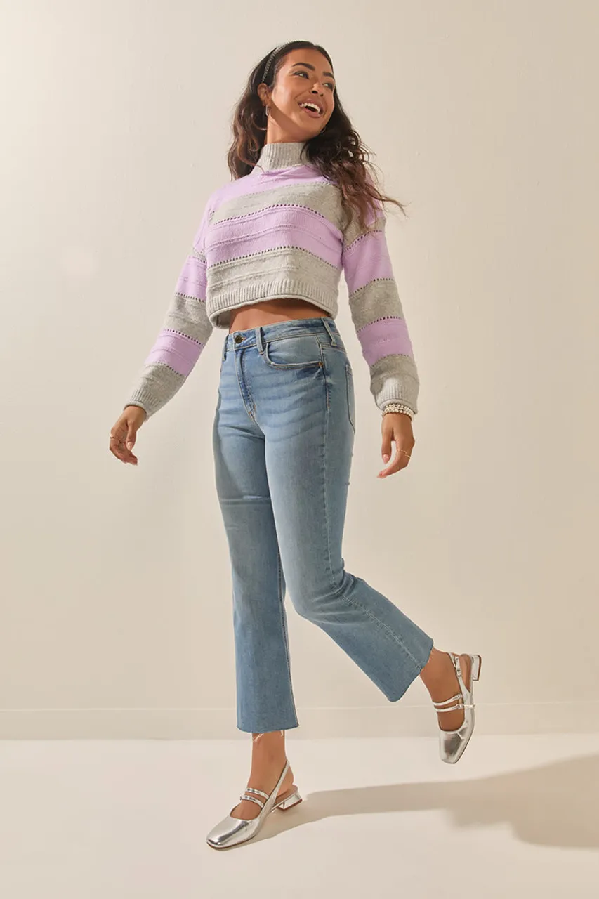 Emily Stripe Cropped Mockneck Pullover