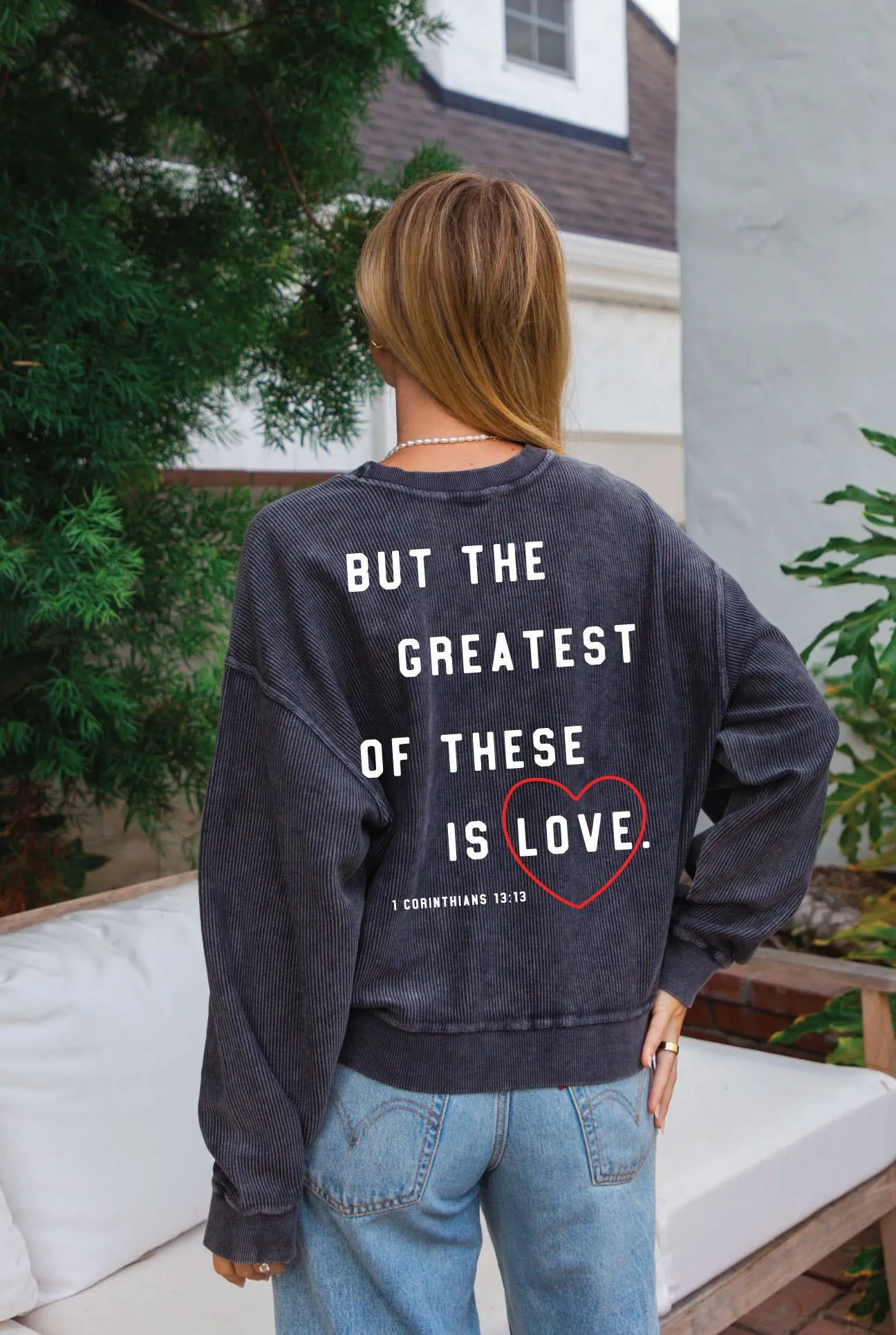 FAITH HOPE LOVE Cropped Thermal Vintage Pullover