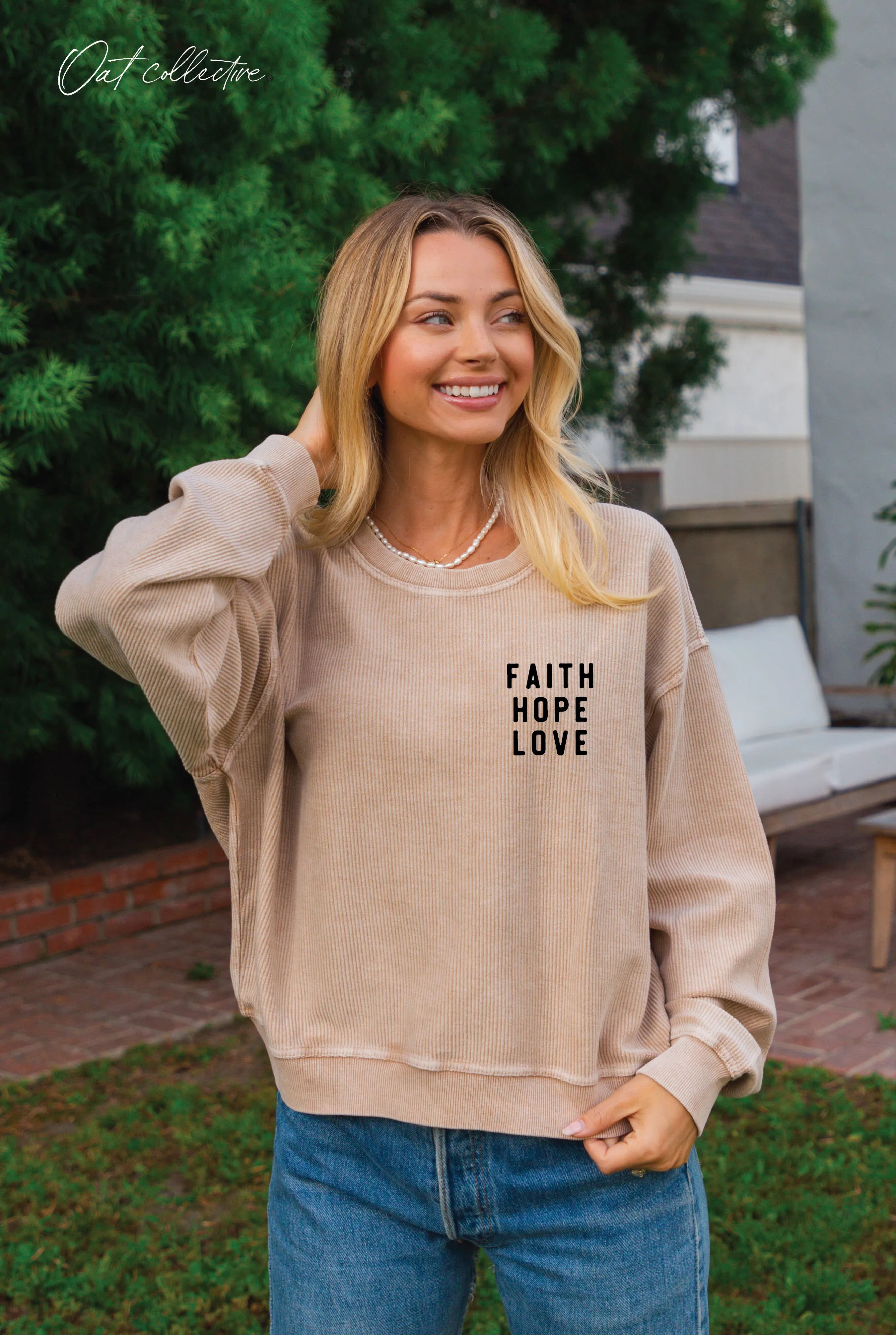 FAITH HOPE LOVE Cropped Thermal Vintage Pullover