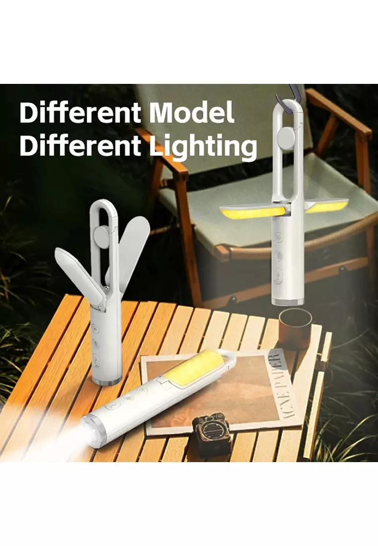 FUNKY.sg [Black] 10hr Outdoor Camping Light Flashlight Work Light Garden Lamp Fishing Light with Hook USB Rechargeable