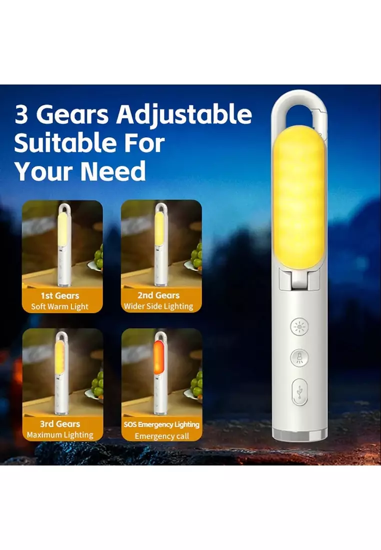 FUNKY.sg [Grey] 10hr Outdoor Camping Light Flashlight Work Light Garden Lamp Fishing Light with Hook USB Rechargeable