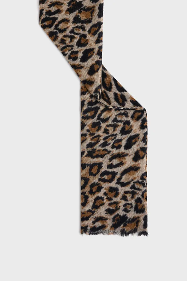 Gerard Darel DANY BROWN WOOL CASHMERE LEOPARD SCARF