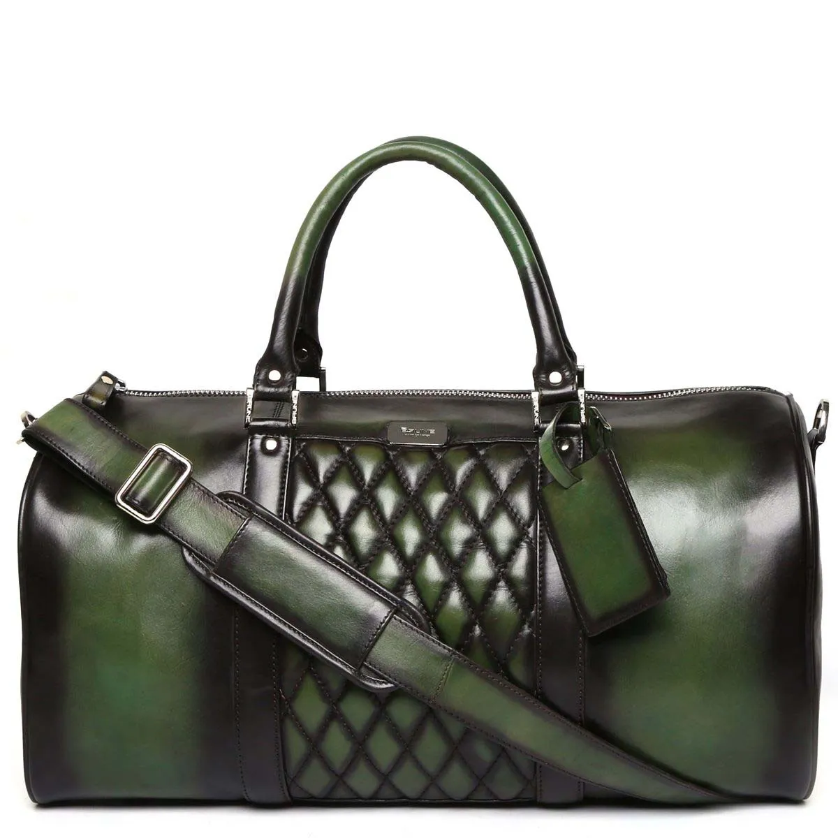 Green Color Genuine Leather Duffle Bag For Men