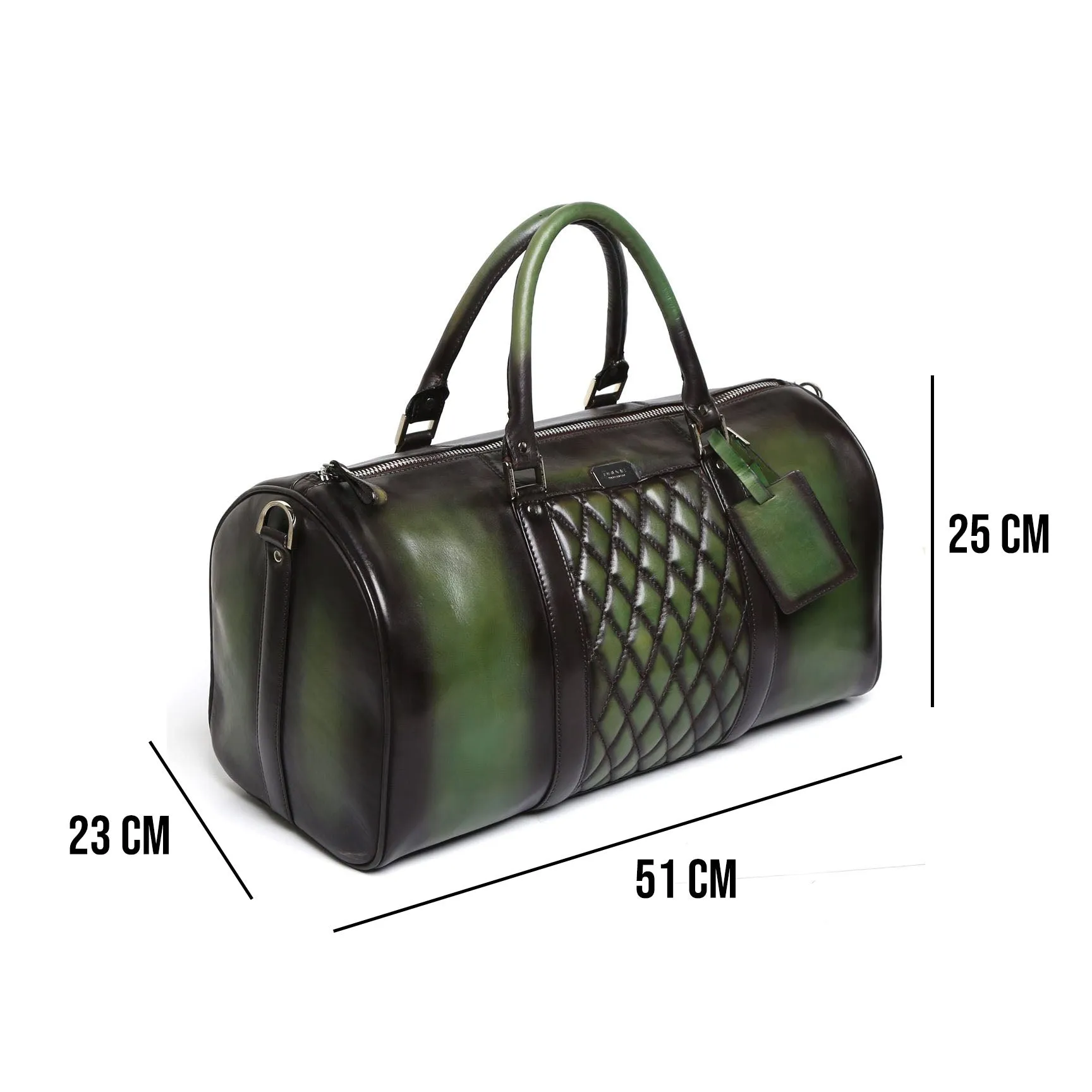 Green Color Genuine Leather Duffle Bag For Men