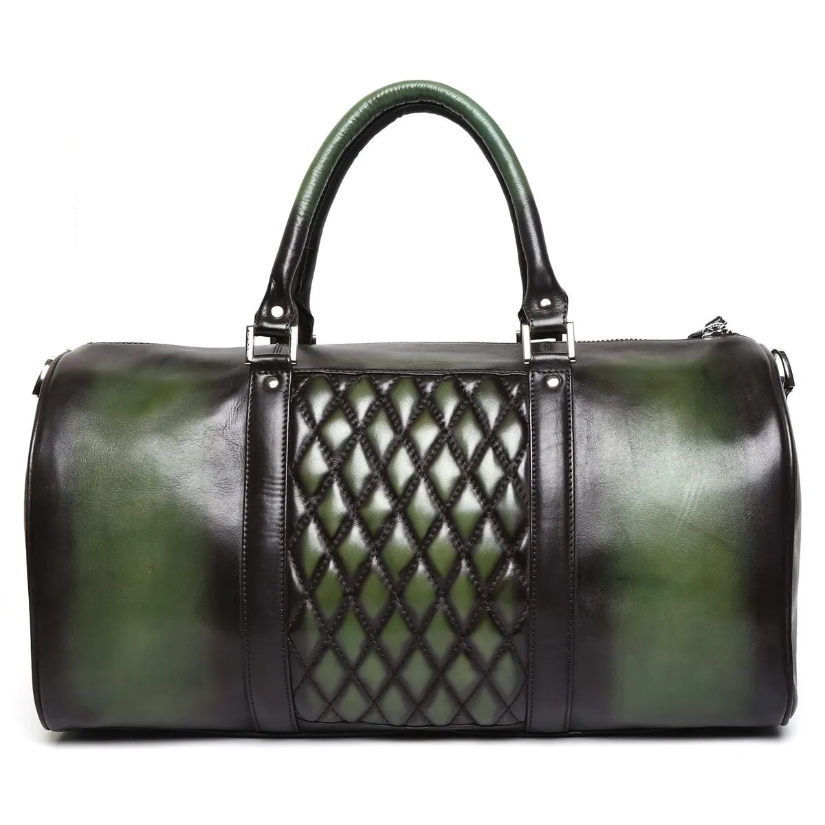 Green Color Genuine Leather Duffle Bag For Men