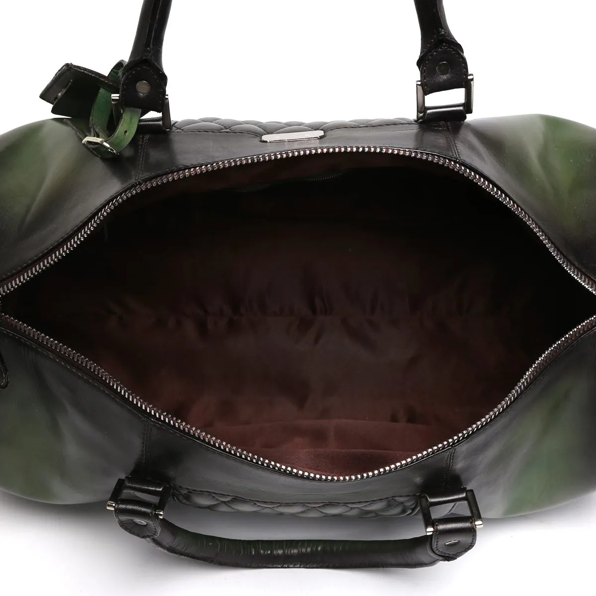 Green Color Genuine Leather Duffle Bag For Men