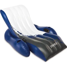 Intex Entertainment Blue/Black/White Floating Lounge Pool Recliner Chair W/ Cup Holders