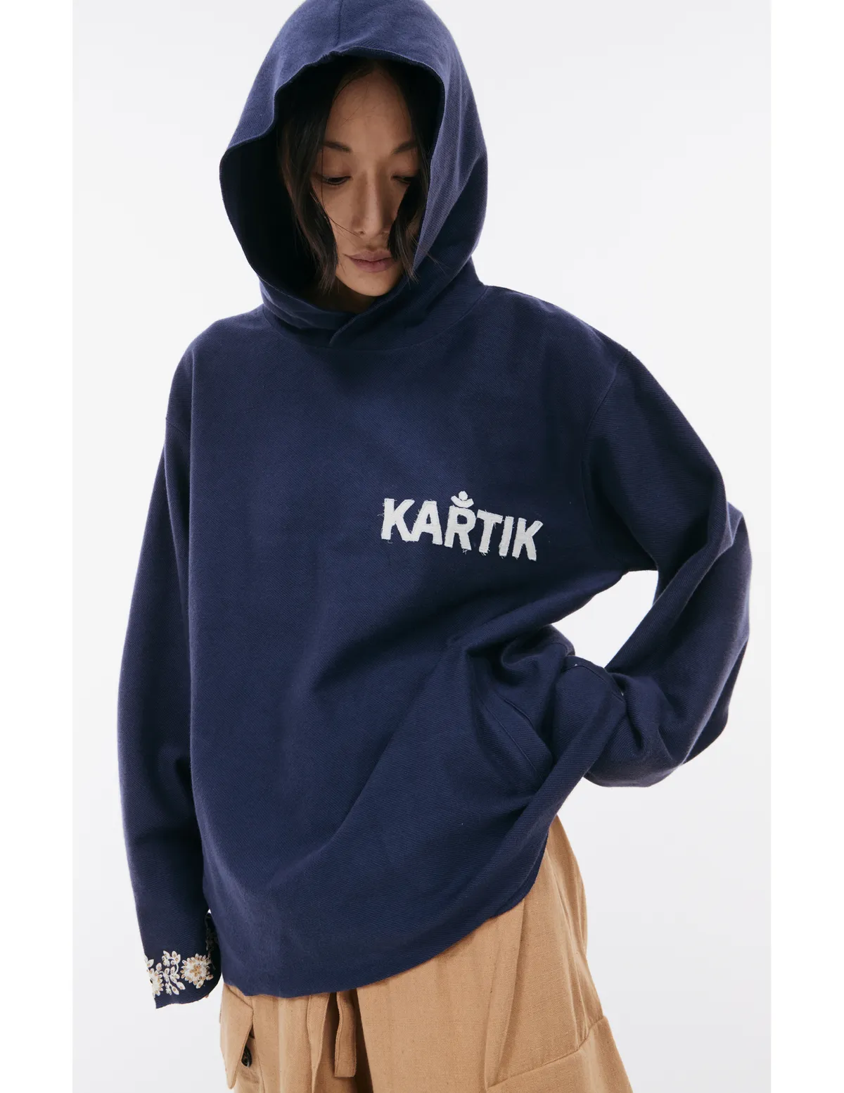 KARTIK Research Hand Embroidered Hoodie - Navy Blue