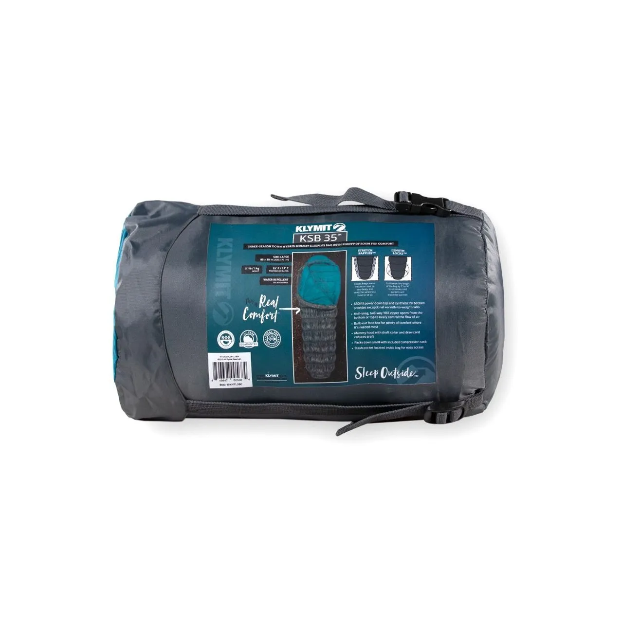 Klymit KSB 35 Degree F Sleeping Bag Teal Grey