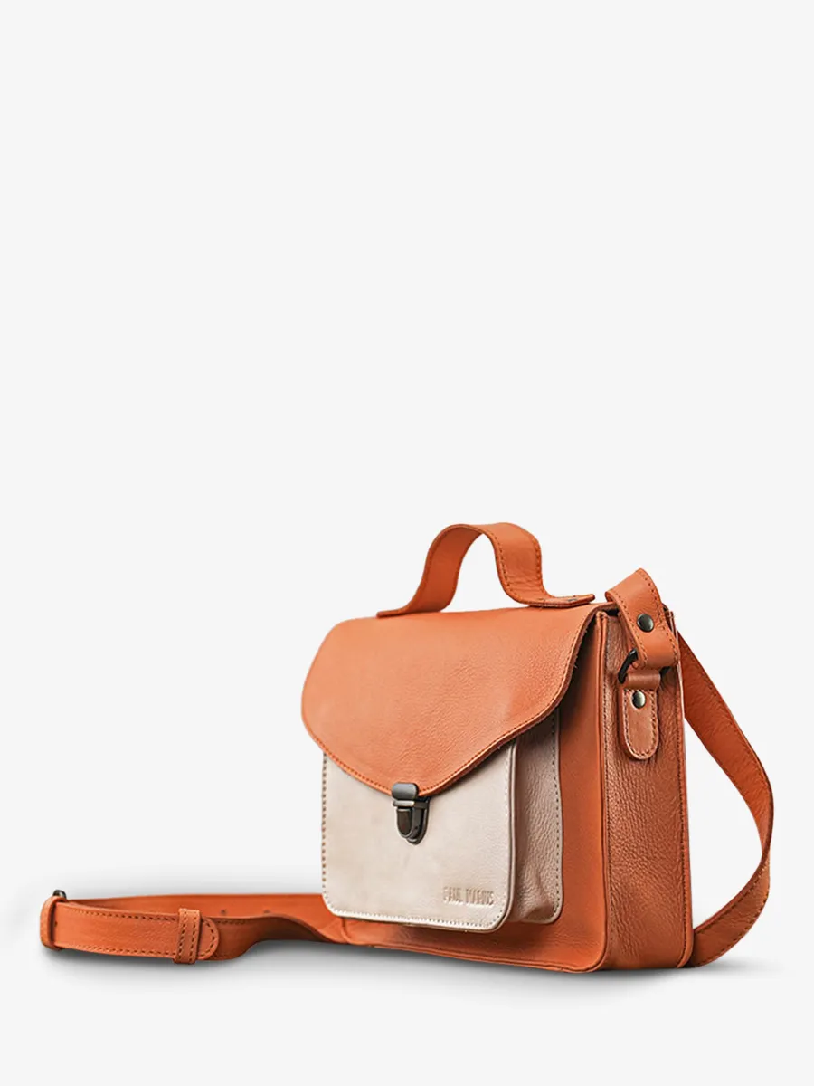 leather hand bag for woman Orange - Mademoiselle George Cupcake Apricot | PAUL MARIUS