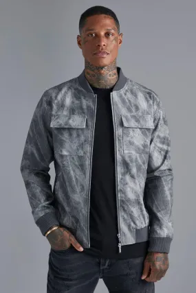 Marble Pu Cargo Pocket Bomber Jacket