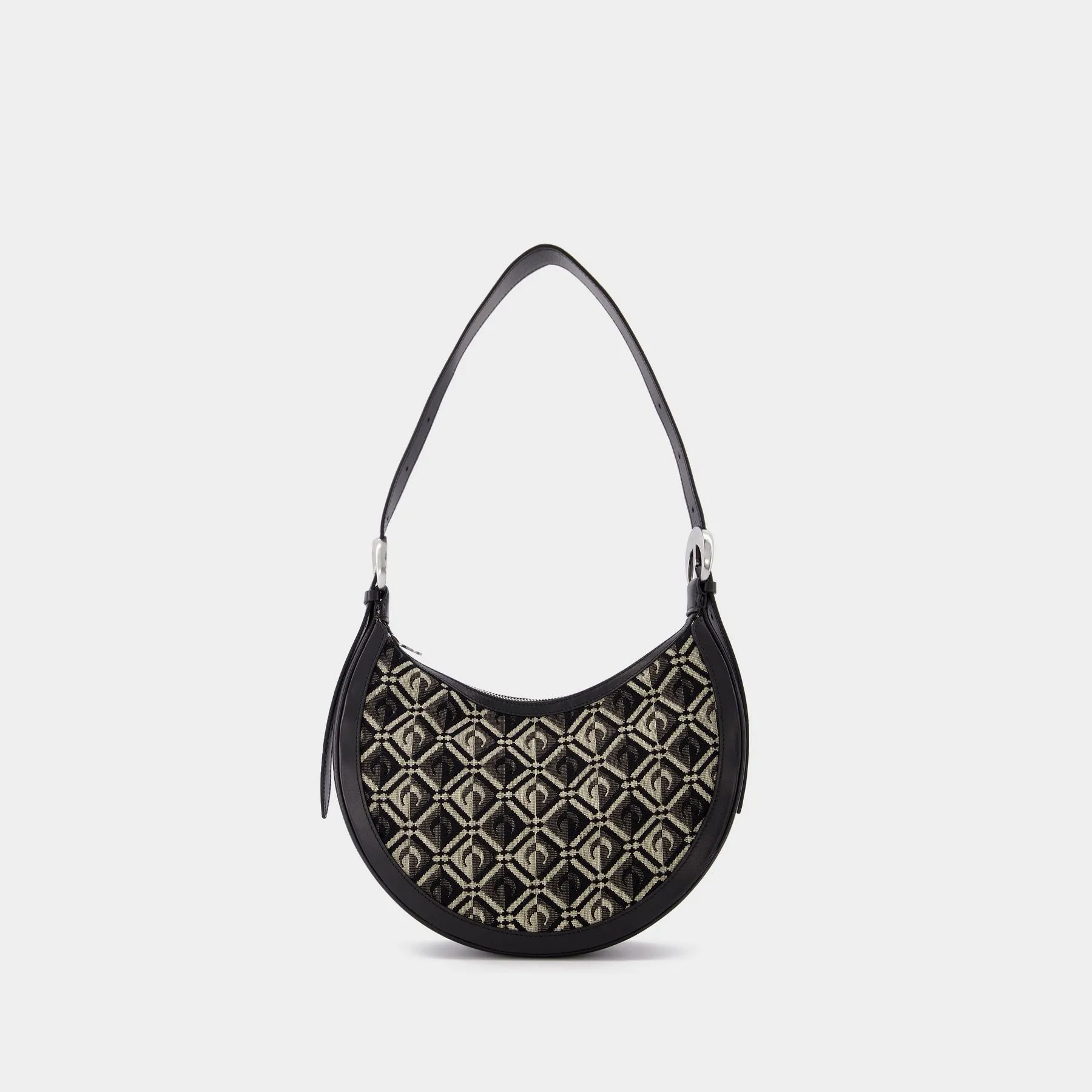 Marine Serre  Crescent Moon Diamond Canvas Bag with Black Leather