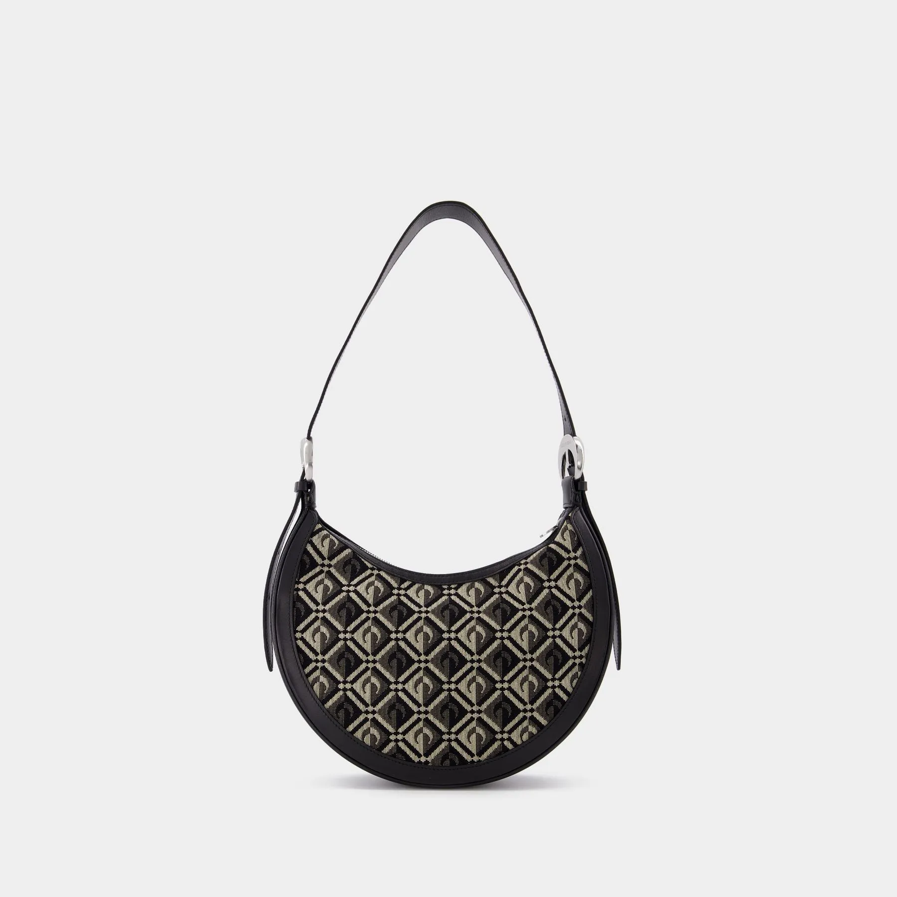 Marine Serre  Crescent Moon Diamond Canvas Bag with Black Leather