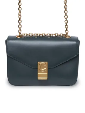 Medium C Bag in Dark Green Satinated Leather