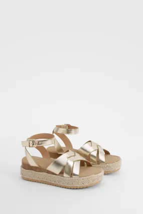 Metallic Woven Strap Flatform Sandals