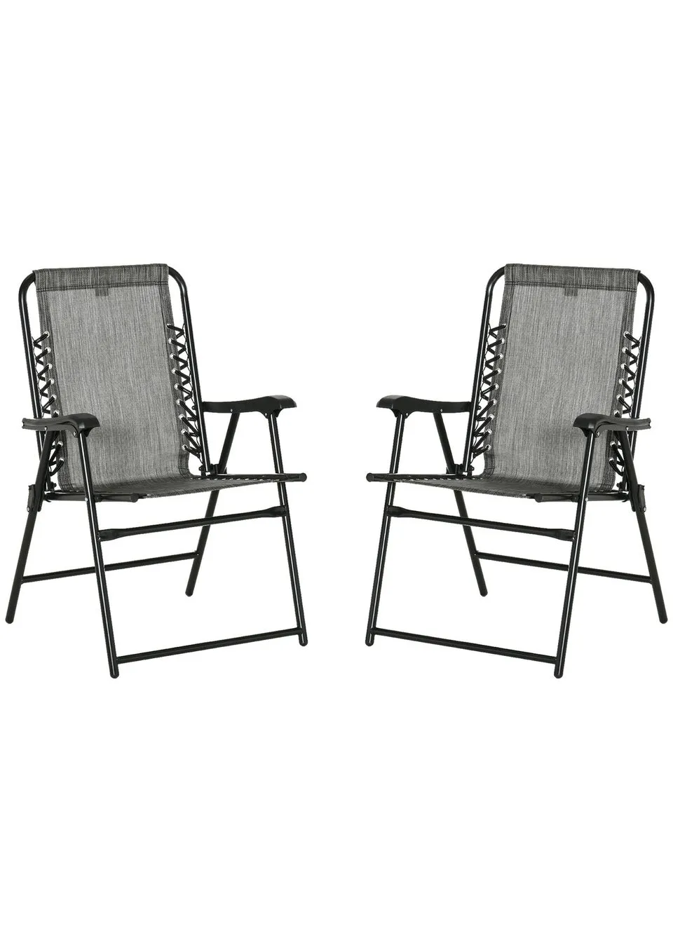 Outsunny Grey Folding Chair Set for Camping Lawn Set of 2