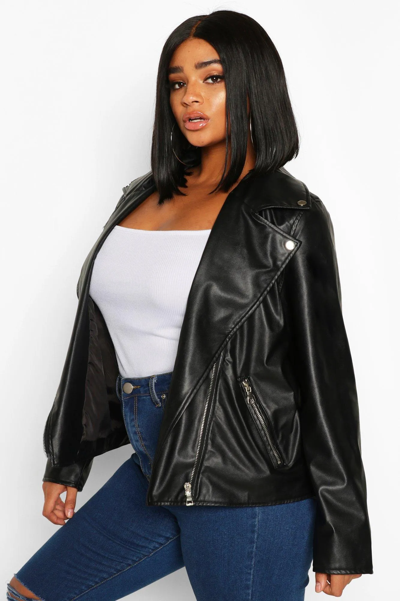 Plus Faux Leather Zip Moto Jacket