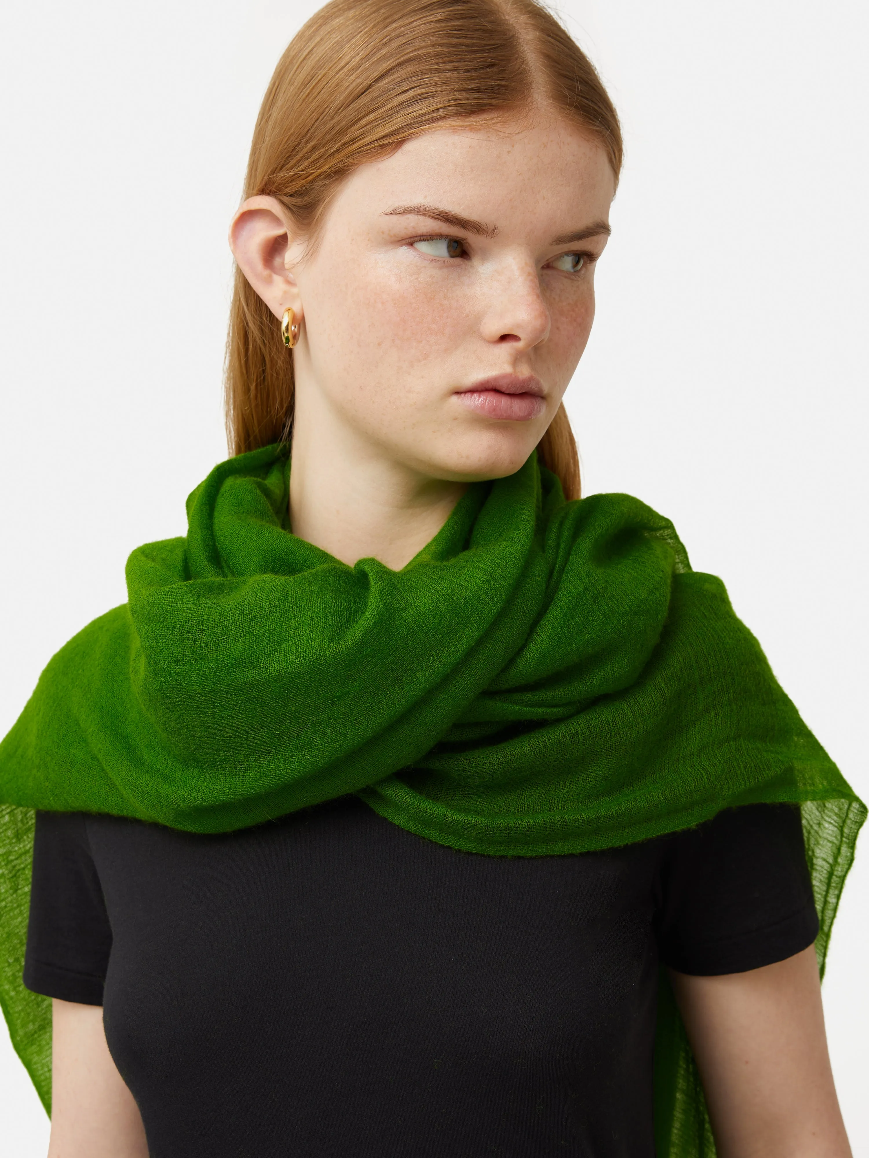 Pure Cashmere Gauze Scarf | Green