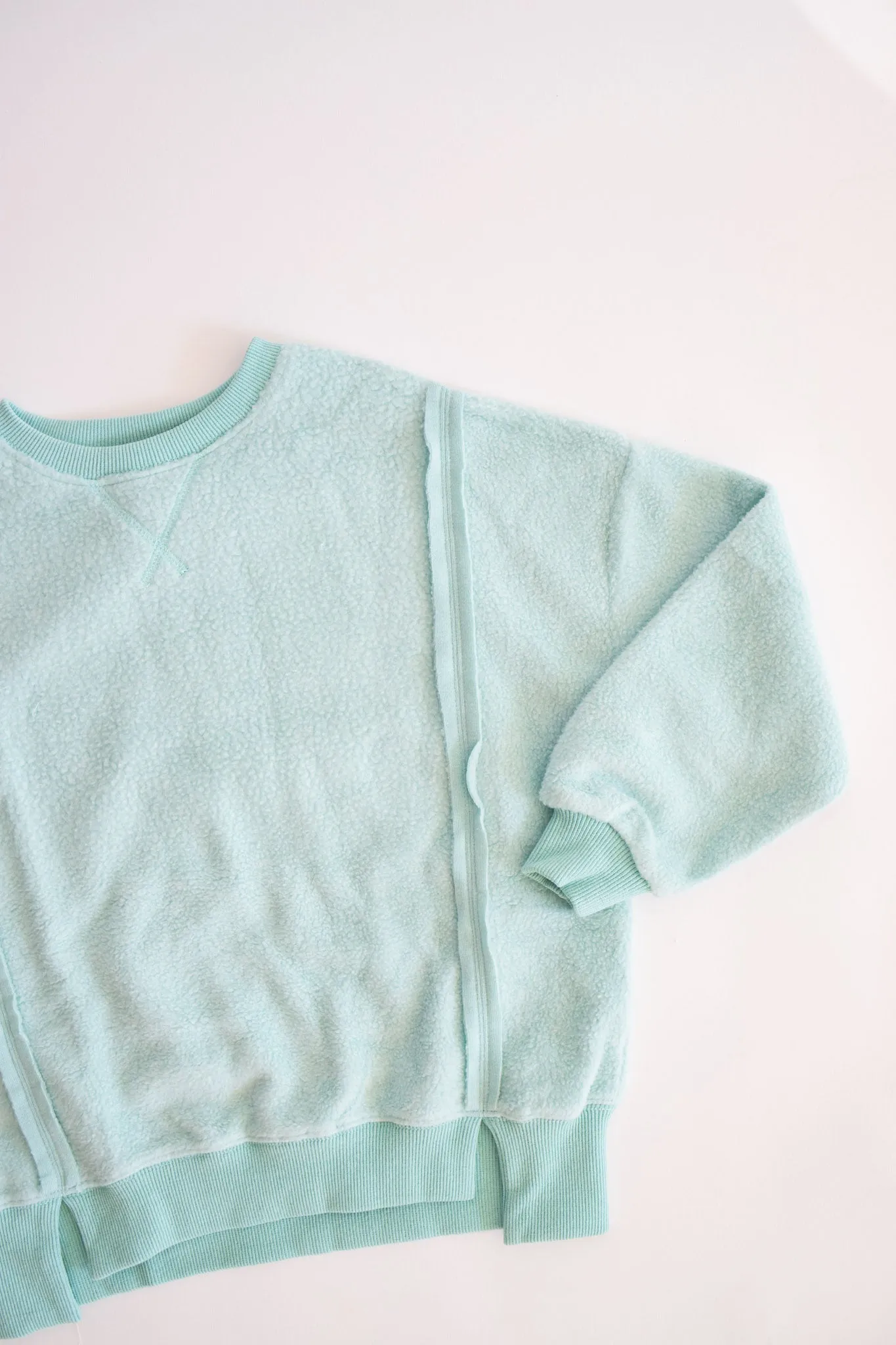 Raw Edge Fleece Pullover | Sky Blue