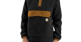 Relaxed Fit Snap Front Fleece Pullover - Black