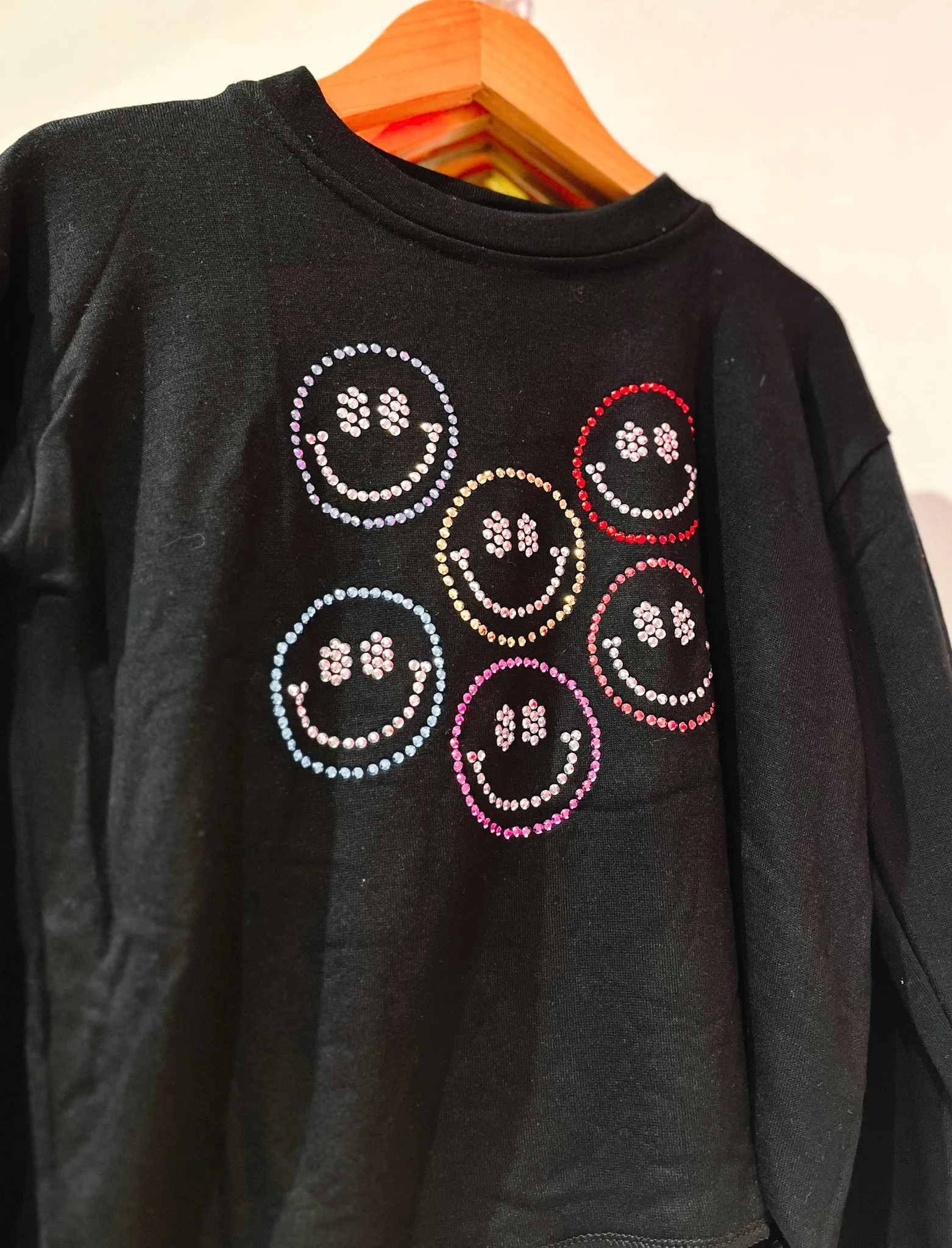 Rhinestone Smiley Pullover | Black