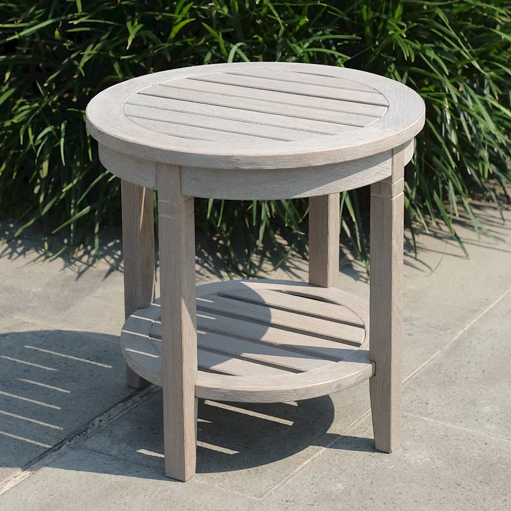 Richmond Weathered Teak Wood Outdoor Side Table with Shelf