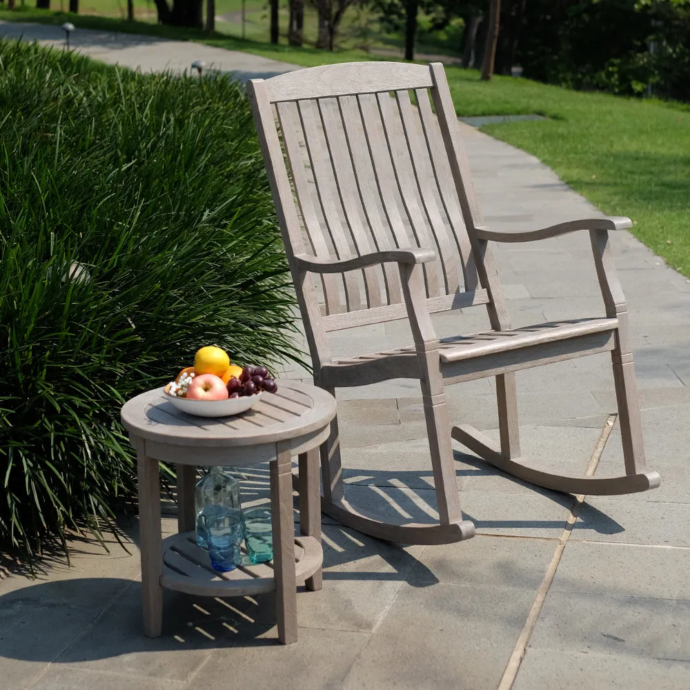 Richmond Weathered Teak Wood Outdoor Side Table with Shelf