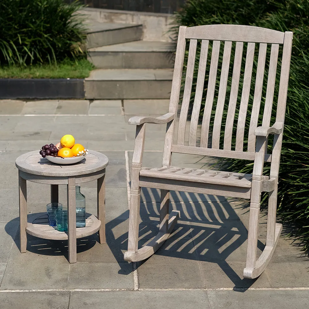 Richmond Weathered Teak Wood Outdoor Side Table with Shelf