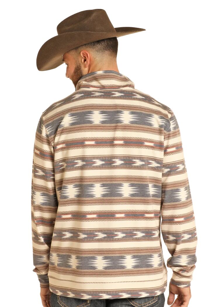 Rock & Roll Denim Men's Aztec Striped Performance Pullover in Cream